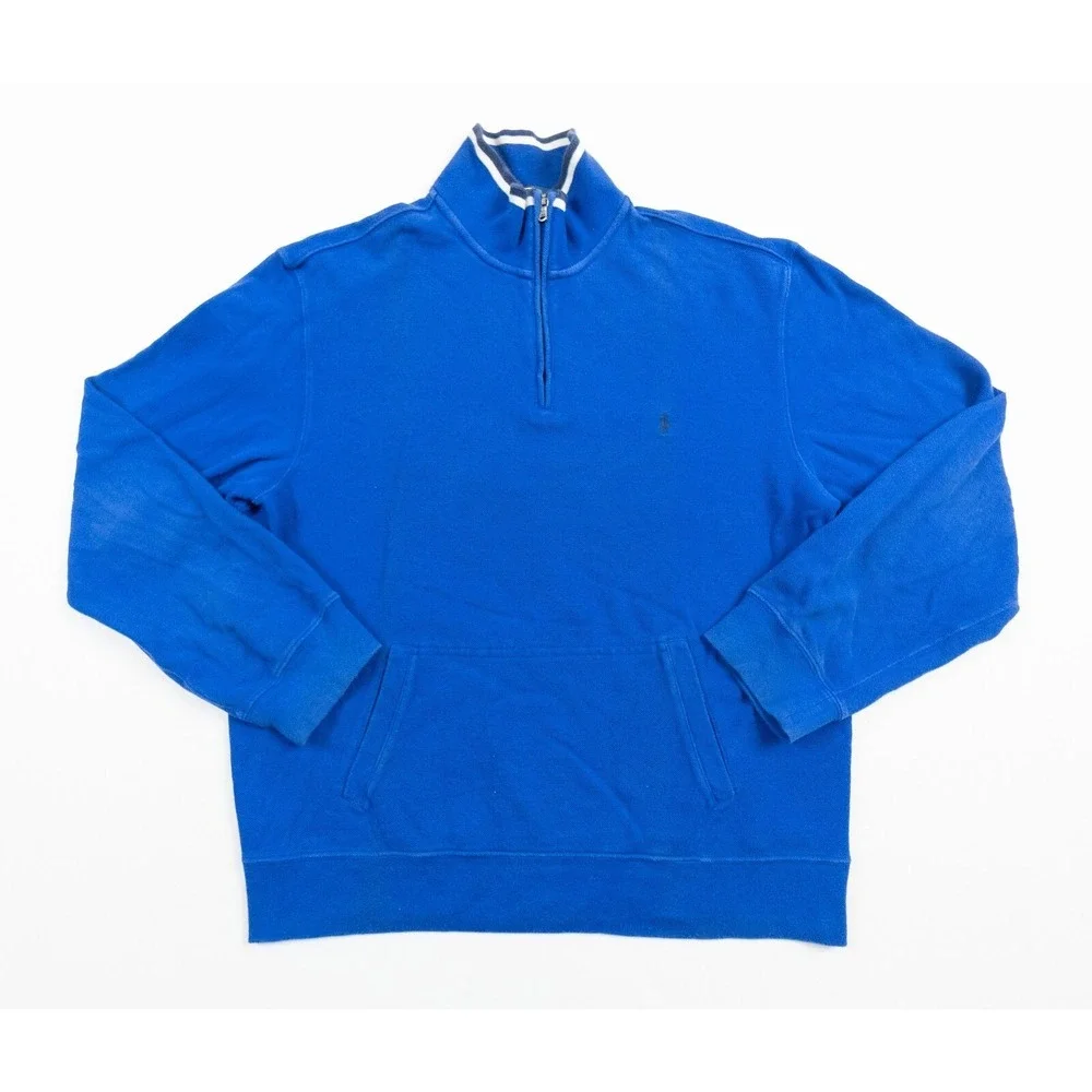 Polo Ralph Lauren Sweater Mens Medium Blue 1/4 Zip Pullover Mock Neck Preppy